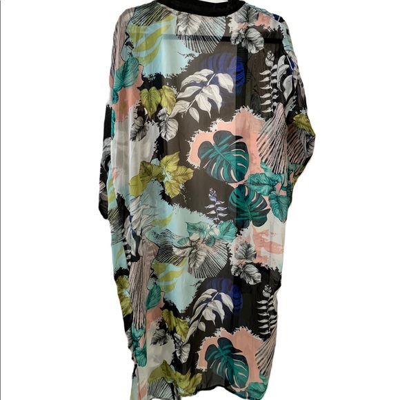 Women’s Kimono One Size Plant Print Graphic Design Above the Ankle Length - Picture 4 of 7